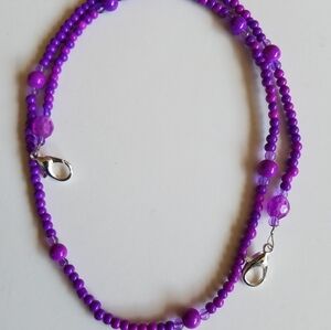 Hand Crafted  Purple Beaded Face Mask Chain Holder/Lanyard 22”